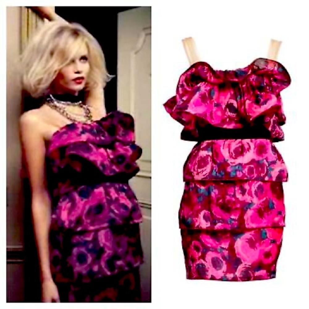 Lanvin x H&M Pink Floral Ruffle Dress 2 XS
